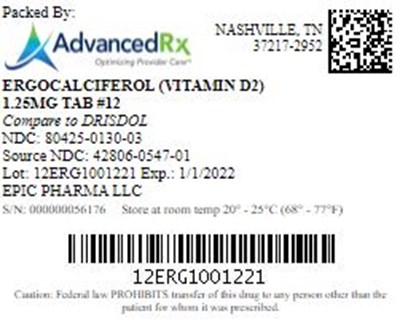 Ergocalciferol (vitamin D2) 1.25 Tab Qty 12 Ndc 80425 0130